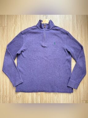 Polo Ralph Lauren Quarter Zip Sweater Mens Medium Purple Cotton Pullover